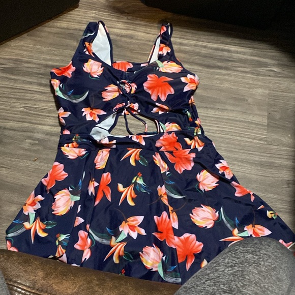 ESPRLIA Floral Print Halter Swimwear One Piece Pin up Tankini Swimwear 2XLT - Picture 4 of 6